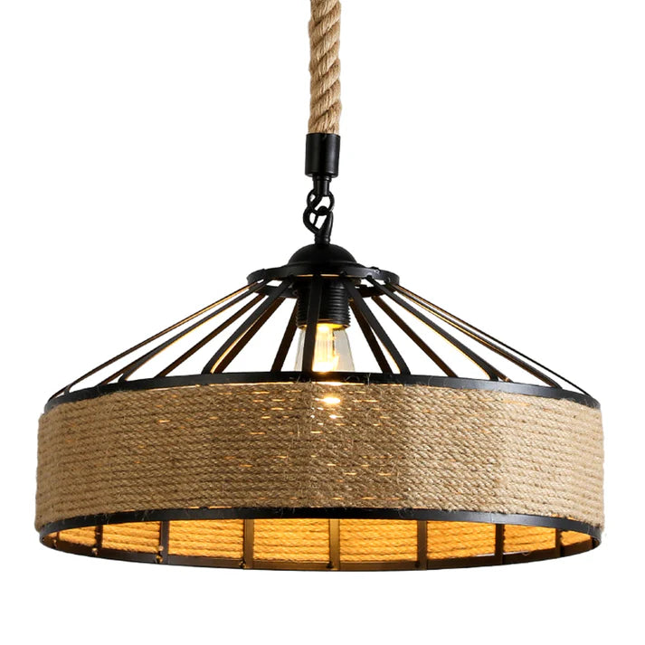 Rustic Hemp Rope Pendant Light Shade – Vintage Industrial Charm