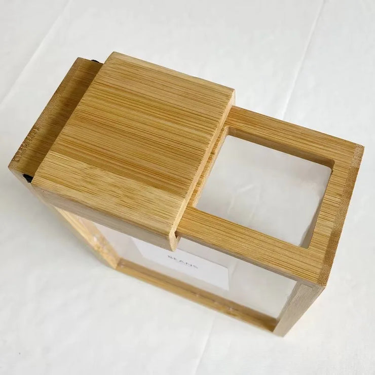 Bamboo Food Dispenser with Labels – 2L Kitchen Storage Container