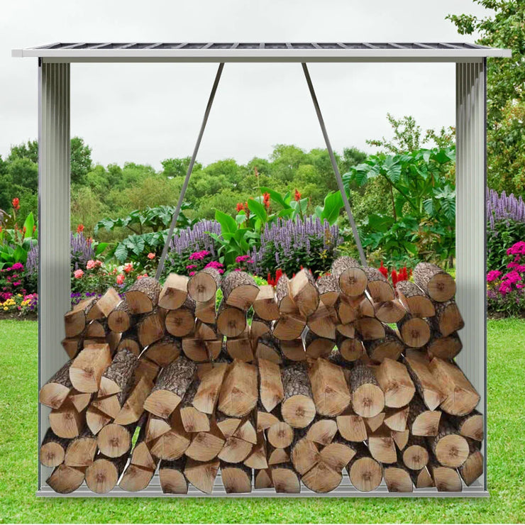 Breeins Outdoor Steel Firewood Rack with Sloped Roof