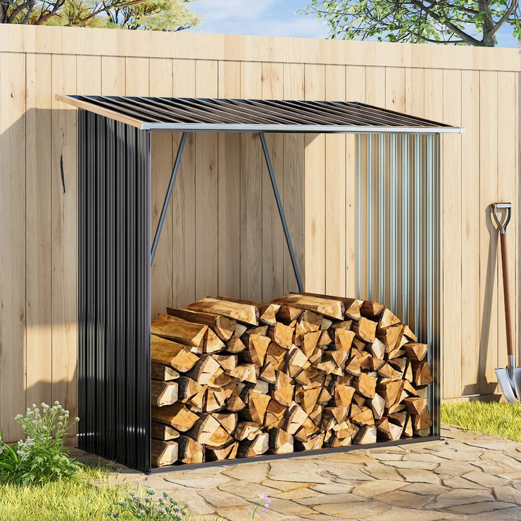 Breeins Outdoor Steel Firewood Rack with Sloped Roof