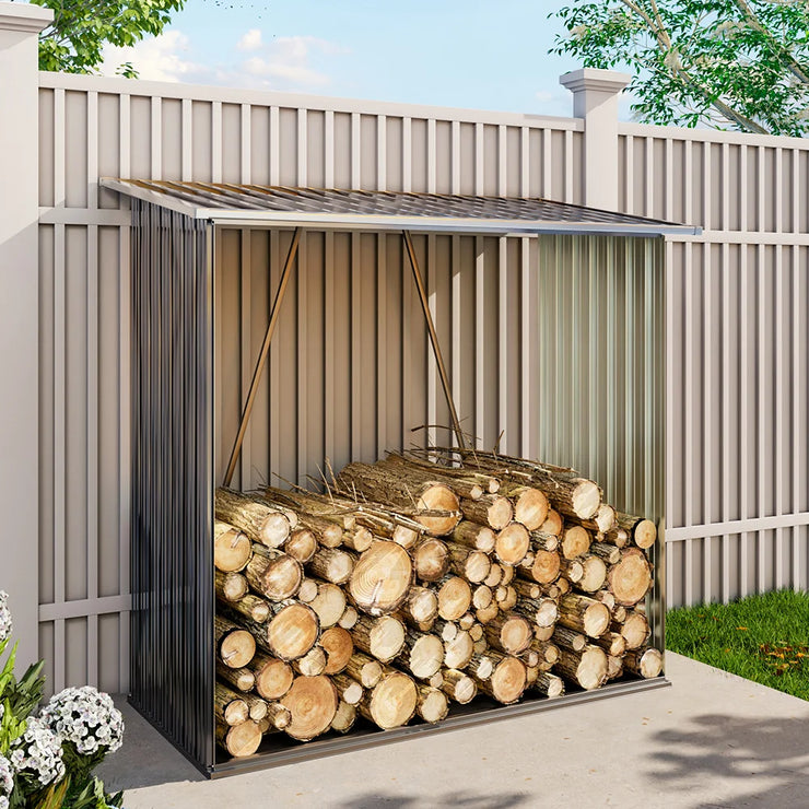 Breeins Outdoor Steel Firewood Rack with Sloped Roof