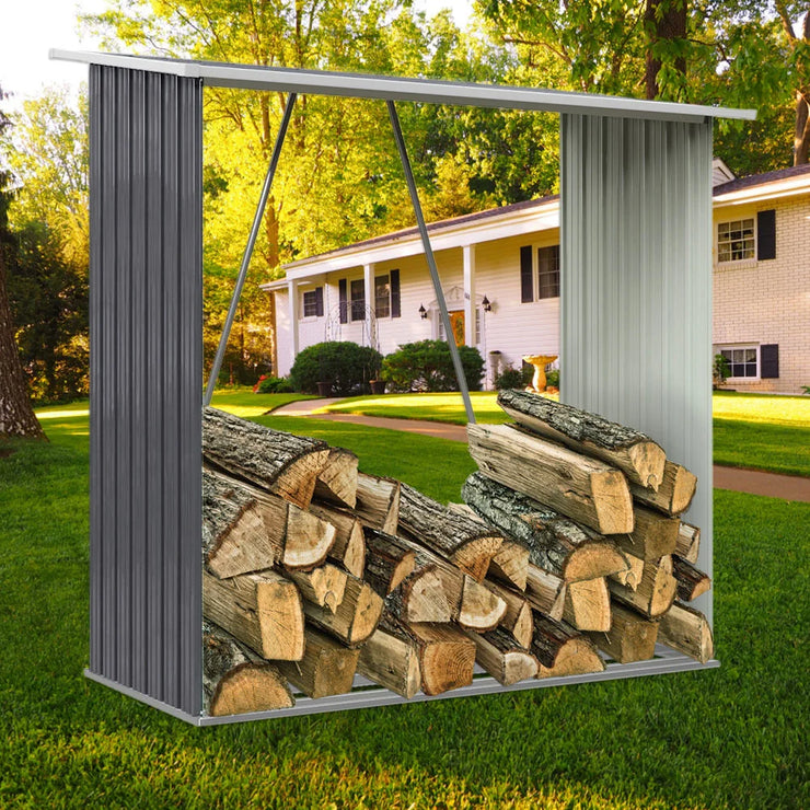 Breeins Outdoor Steel Firewood Rack with Sloped Roof