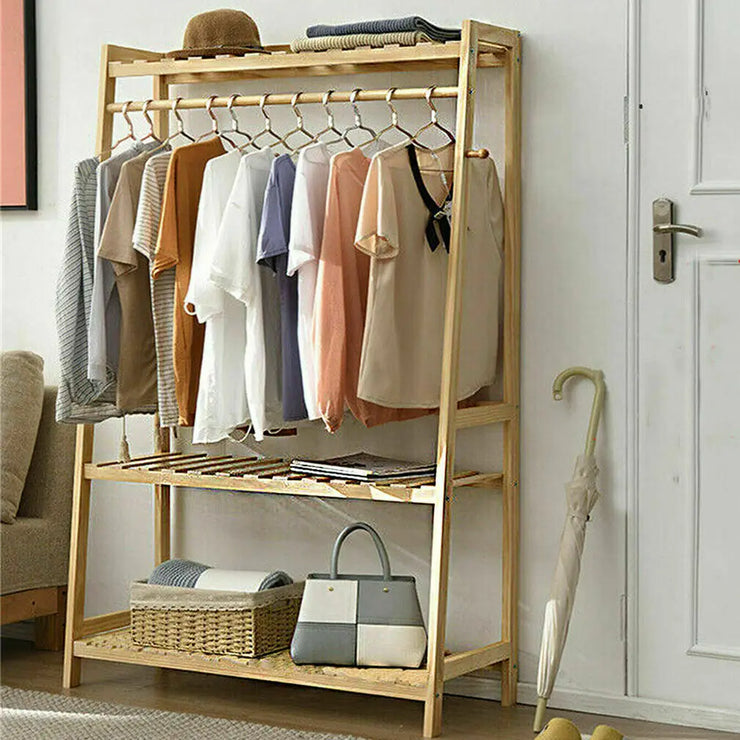 Bamboo Garment Rack with Top Shelf & 2-Tier Shoe Storage – Heavy Duty Clothes Organiser