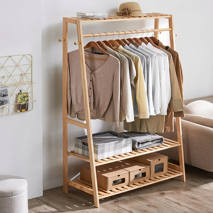 Bamboo Garment Rack with Top Shelf & 2-Tier Shoe Storage – Heavy Duty Clothes Organiser