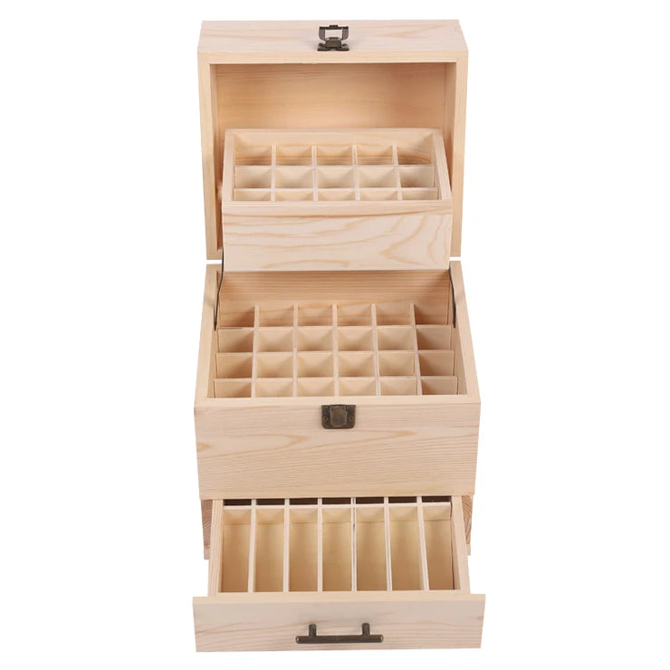 Wooden 3-Tier Tray Storage Box with 59 Grid Compartments, Ideal for Essential Oil Droplet Bottles