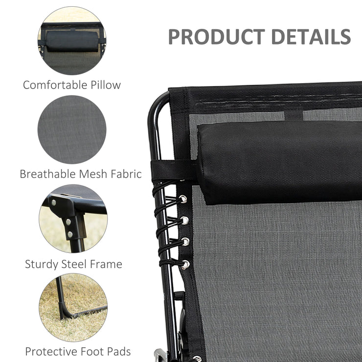 Outsunny 5-Position Folding Sun Lounger with Pillow & Side Pocket – Portable Recliner