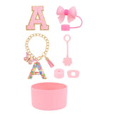 SipSavvy™ 7-Piece Pink Accessory Kit for Stanley Cup Tumbler – Custom Letter Set A–Z