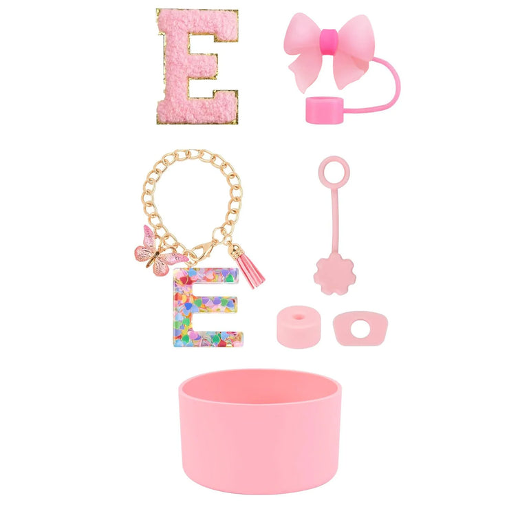 SipSavvy™ 7-Piece Pink Accessory Kit for Stanley Cup Tumbler – Custom Letter Set A–Z