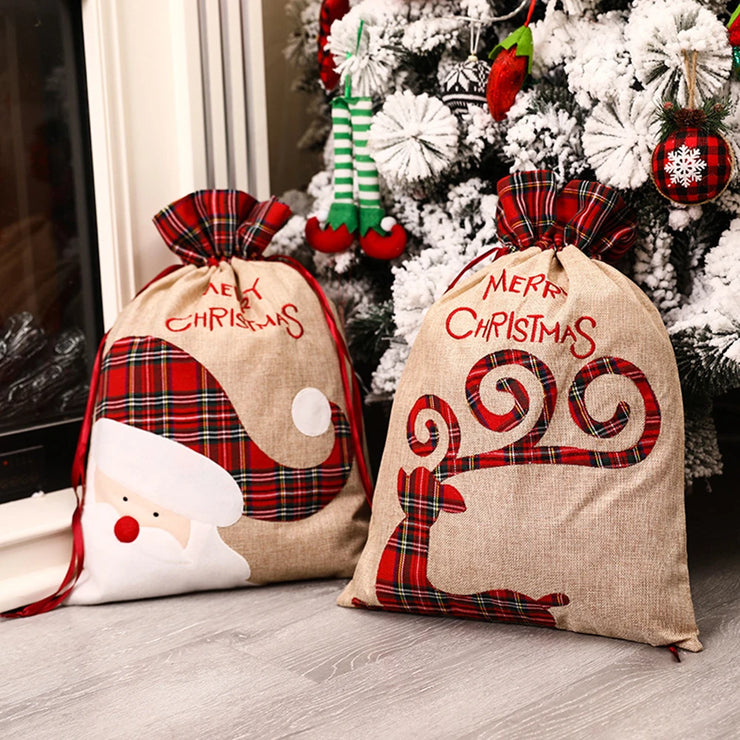 Large Luxury Linen Christmas Gift Bag with Drawstring