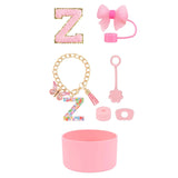 SipSavvy™ 7-Piece Pink Accessory Kit for Stanley Cup Tumbler – Custom Letter Set A–Z