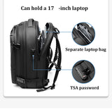 Men’s Expandable Travel Backpack with Vacuum Compression & 17-Inch Laptop Compartment