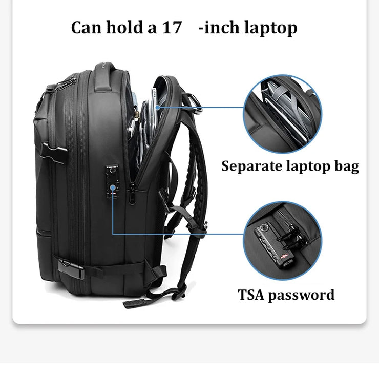 Men’s Expandable Travel Backpack with Vacuum Compression & 17-Inch Laptop Compartment