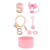 SipSavvy™ 7-Piece Pink Accessory Kit for Stanley Cup Tumbler – Custom Letter Set A–Z