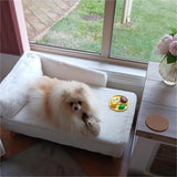 Luxury Elevated Cat & Small Dog Sofa Bed with Backrest - Plush Cushion, Wooden Legs