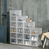 HOM.COM™ 18-Piece Stackable Clear Shoe Box Set – Customisable Storage