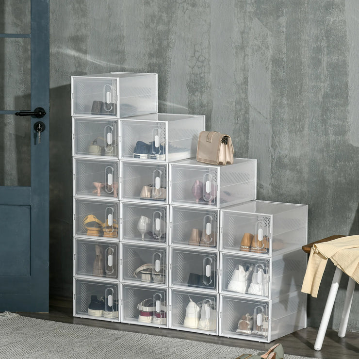 HOM.COM™ 18-Piece Stackable Clear Shoe Box Set – Customisable Storage