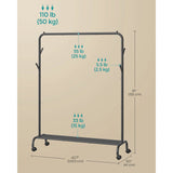 SONGMICS Heavy-Duty Clothes Rail with Shelf & Wheels