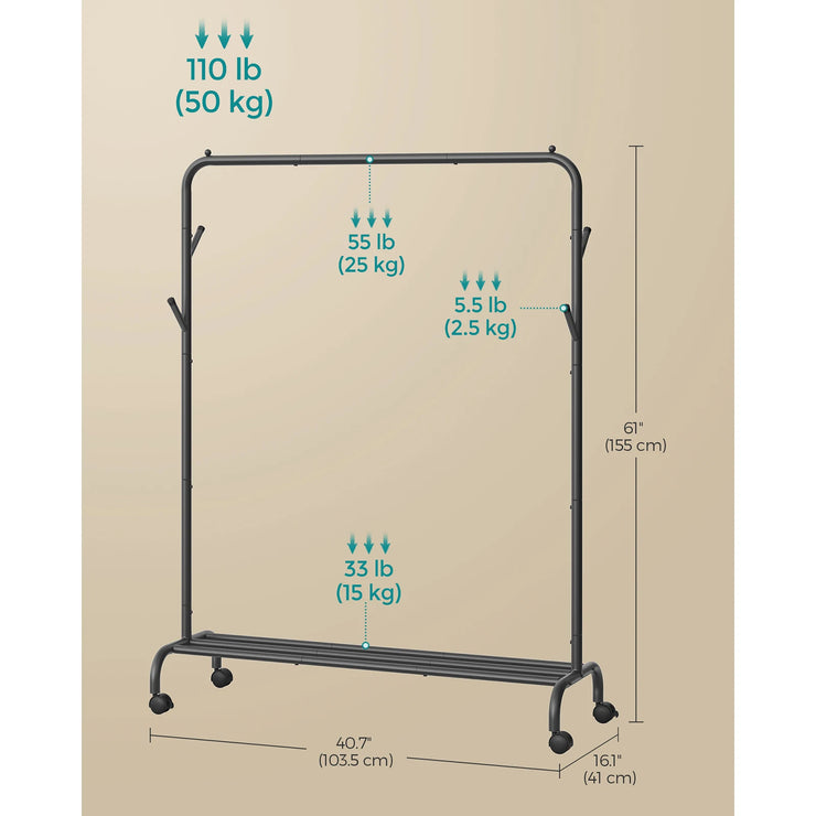 SONGMICS Heavy-Duty Clothes Rail with Shelf & Wheels