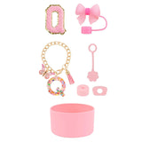 SipSavvy™ 7-Piece Pink Accessory Kit for Stanley Cup Tumbler – Custom Letter Set A–Z