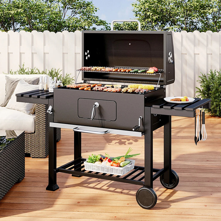 GrillMaster Outdoor Charcoal BBQ with Side Table