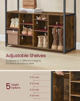 Rustic Charmer Industrial Hall Tree with Coat Rack, Shoe Bench & Storage Shelves