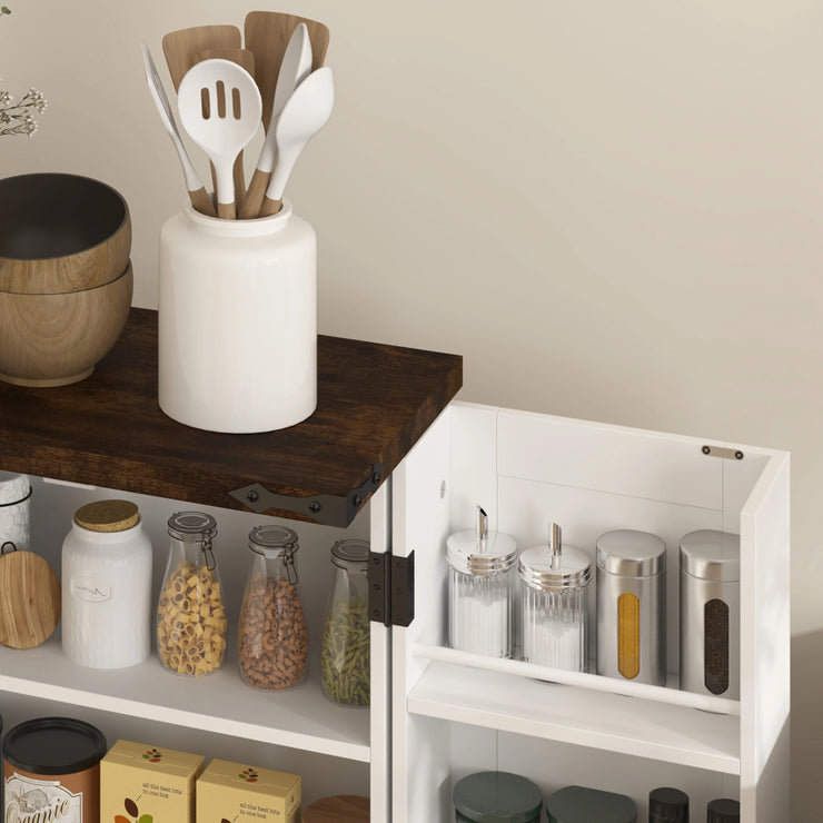 HOM.COM Farmhouse-Style Kitchen Cupboard with Adjustable Shelves & Barn Door Design