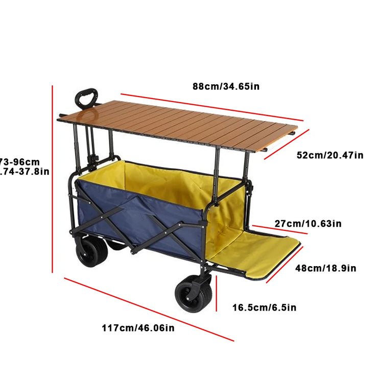 Foldable Camping Cart with Adjustable Table – 2-in-1 Picnic & Utility Trolley