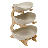 3-Tier Bamboo & Ceramic Fruit Bowl Stand – Kitchen Storage with Style