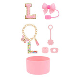 SipSavvy™ 7-Piece Pink Accessory Kit for Stanley Cup Tumbler – Custom Letter Set A–Z