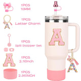 SipSavvy™ 7-Piece Pink Accessory Kit for Stanley Cup Tumbler – Custom Letter Set A–Z