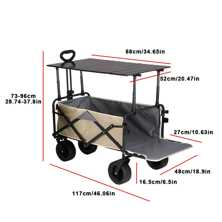 Foldable Camping Cart with Adjustable Table – 2-in-1 Picnic & Utility Trolley