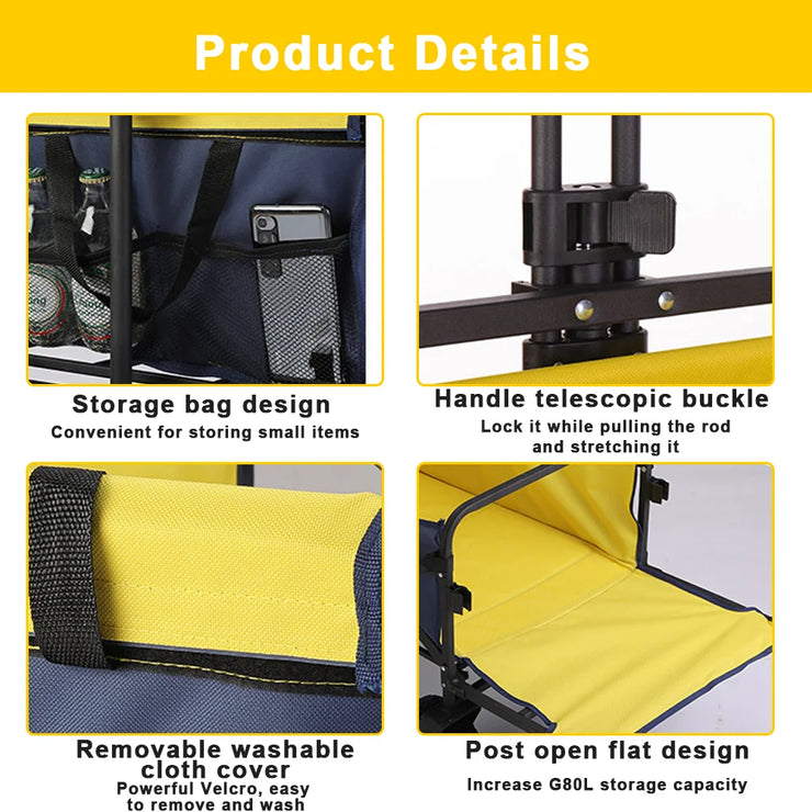 Foldable Camping Cart with Adjustable Table – 2-in-1 Picnic & Utility Trolley