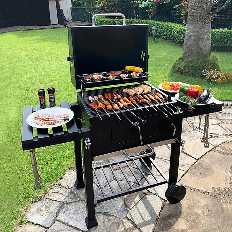 GrillMaster Outdoor Charcoal BBQ with Side Table