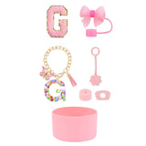SipSavvy™ 7-Piece Pink Accessory Kit for Stanley Cup Tumbler – Custom Letter Set A–Z