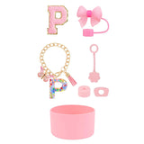 SipSavvy™ 7-Piece Pink Accessory Kit for Stanley Cup Tumbler – Custom Letter Set A–Z