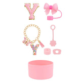 SipSavvy™ 7-Piece Pink Accessory Kit for Stanley Cup Tumbler – Custom Letter Set A–Z