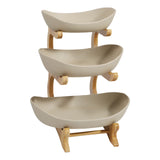 3-Tier Bamboo & Ceramic Fruit Bowl Stand – Kitchen Storage with Style