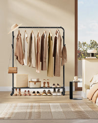 SONGMICS Heavy-Duty Clothes Rail with Shelf & Wheels
