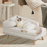 Luxury Elevated Cat & Small Dog Sofa Bed with Backrest - Plush Cushion, Wooden Legs