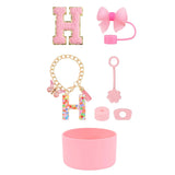 SipSavvy™ 7-Piece Pink Accessory Kit for Stanley Cup Tumbler – Custom Letter Set A–Z