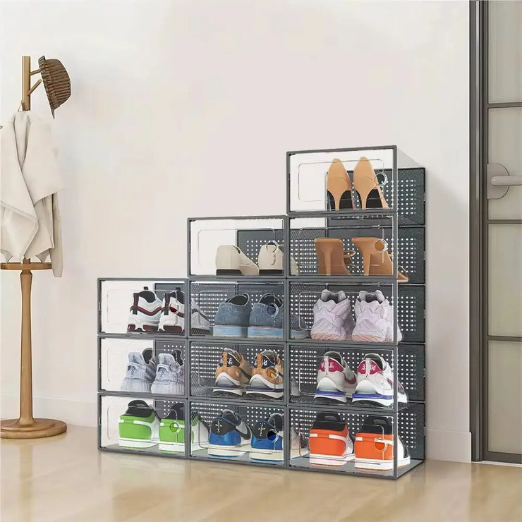 12-Pack Stackable Shoe Storage Box Organiser