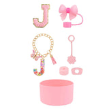 SipSavvy™ 7-Piece Pink Accessory Kit for Stanley Cup Tumbler – Custom Letter Set A–Z