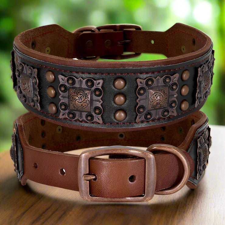 Cool Spiked Genuine Leather Dog Collar – Adjustable for Medium & Large Breeds