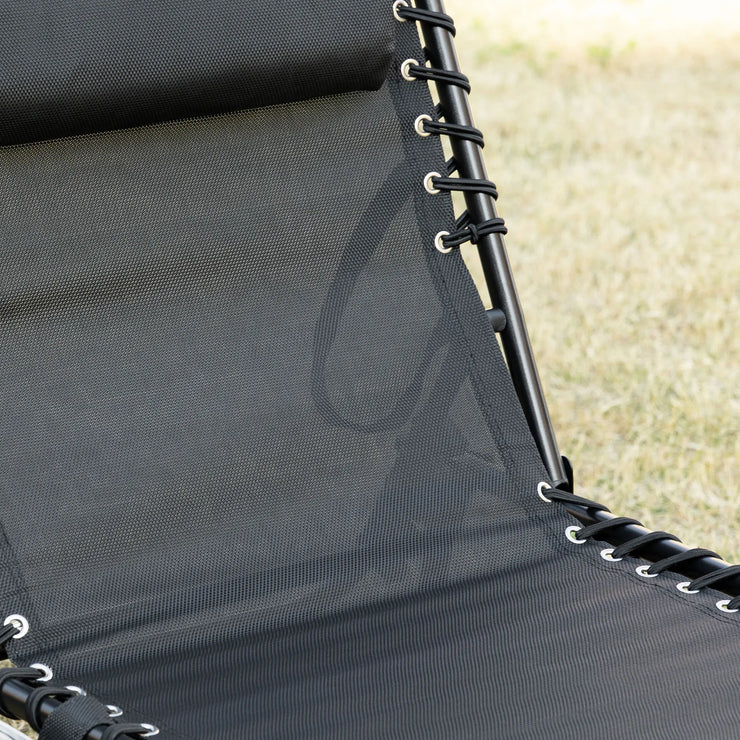 Outsunny 5-Position Folding Sun Lounger with Pillow & Side Pocket – Portable Recliner
