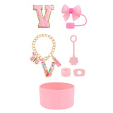 SipSavvy™ 7-Piece Pink Accessory Kit for Stanley Cup Tumbler – Custom Letter Set A–Z