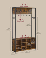 Rustic Charmer Industrial Hall Tree with Coat Rack, Shoe Bench & Storage Shelves