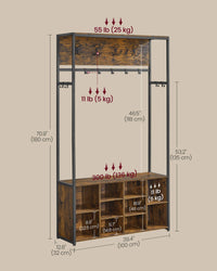 Rustic Charmer Industrial Hall Tree with Coat Rack, Shoe Bench & Storage Shelves