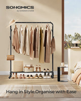 SONGMICS Heavy-Duty Clothes Rail with Shelf & Wheels