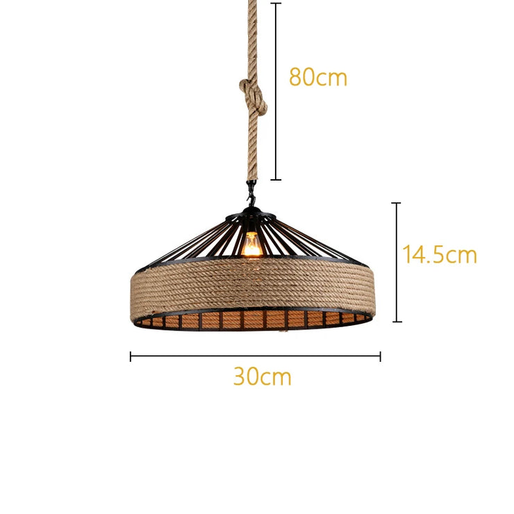 Rustic Hemp Rope Pendant Light Shade – Vintage Industrial Charm