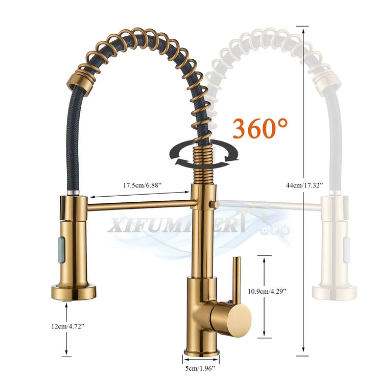 Brushed Gold Kitchen Sink Faucet One Handle Spring Hot and Cold Water Tap Deck Mounted Bathroom Kitchen Crane